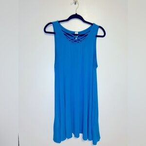 Bellamie brand above knee length dress with criss-cross detail at neckline